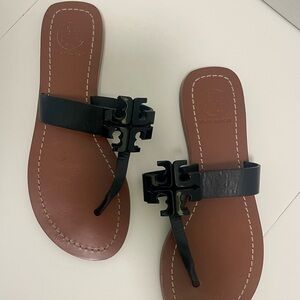 Tory Burch Moore 2 Black Leather Thong Sandals Size 6